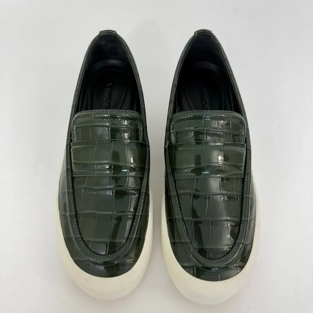 Vince Ghita Croc-Embossed Slip-On Loafer Sneakers Leather Green/White | 8M
